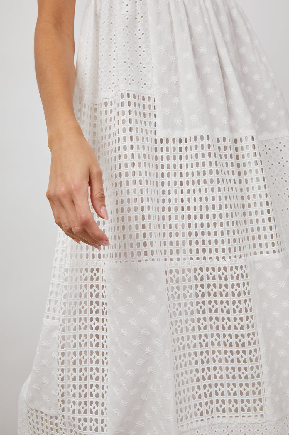 LUCILLE WHITE EYELET MIX DRESS-DRESS DETAIL