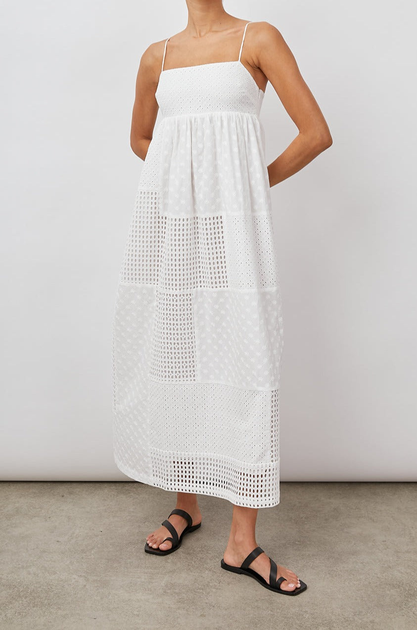 LUCILLE WHITE EYELET MIX DRESS-FULL FRONT BODY