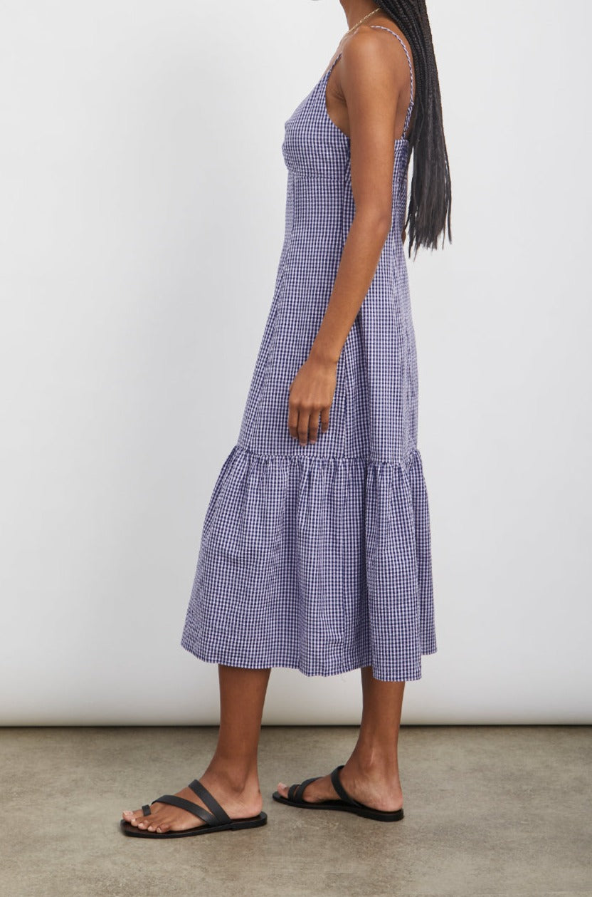 MAEVE NAVY LILAC GINGHAM DRESS-SIDE