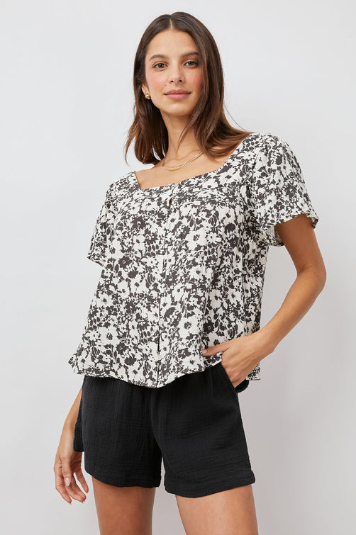 MAGNOLIA CAMEO FLORAL BLOUSE- FRONT UNTUCKED