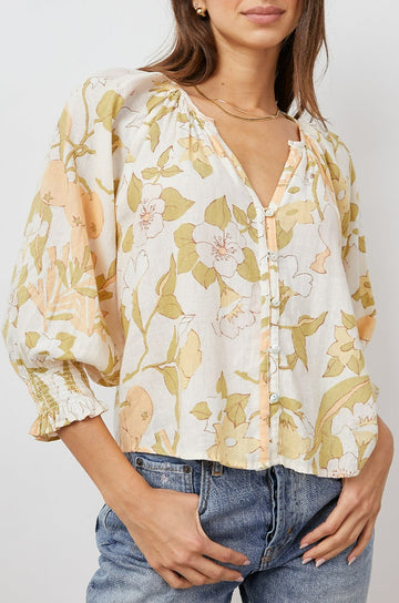 MARIAH CITRUS FLORAL SHORT SLEEVE BLOUSE- FRONT