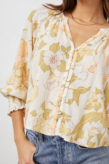 MARIAH CITRUS FLORAL SHORT SLEEVE BLOUSE- DETAIL