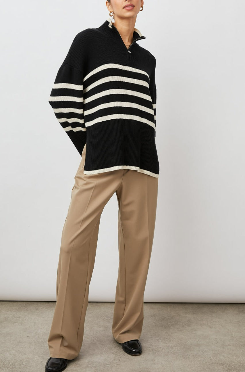 TESSA SWEATER ONYX IVORY STRIPE -FULL FRONT BODY