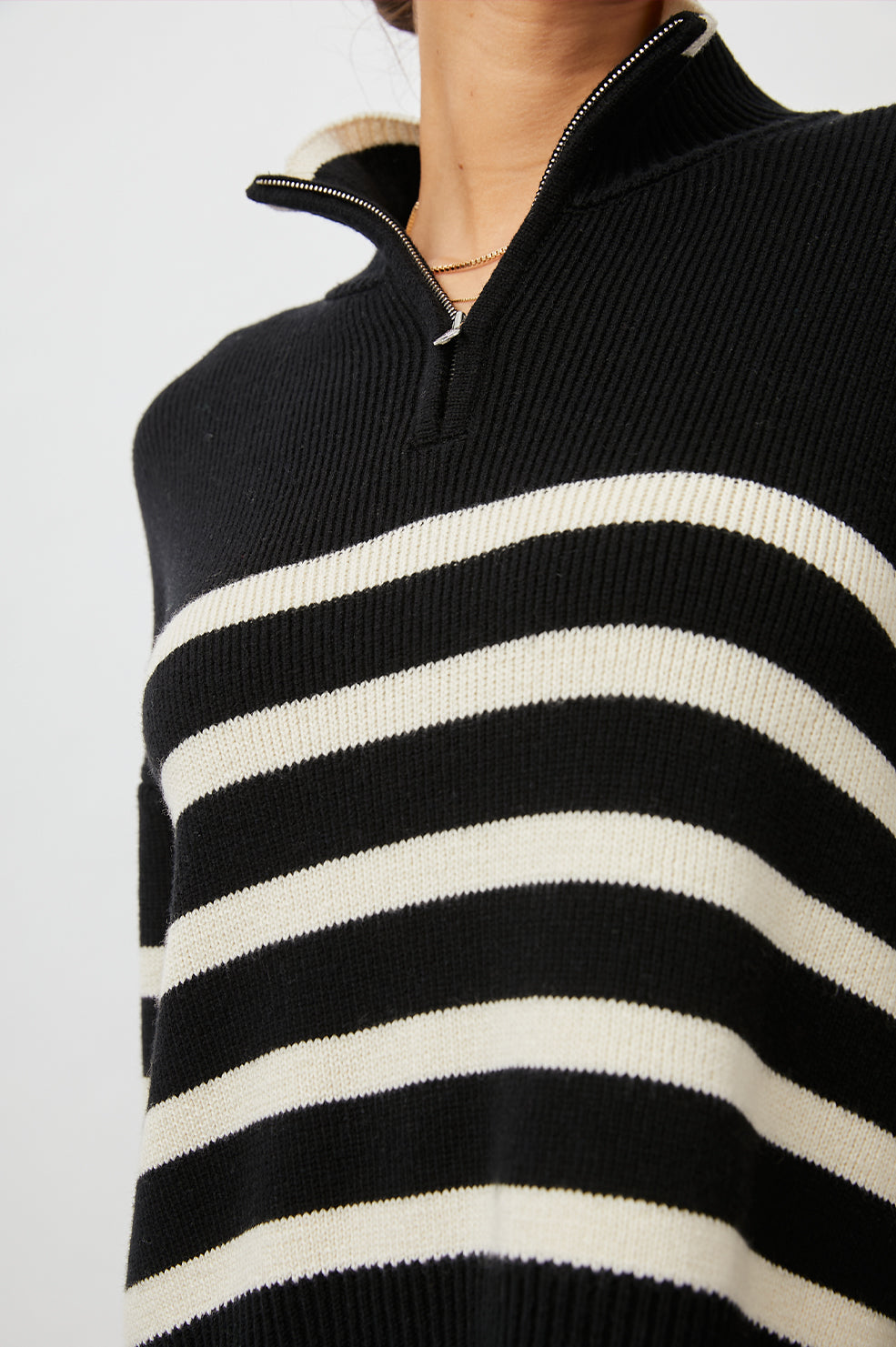 TESSA SWEATER ONYX IVORY STRIPE -DETAIL