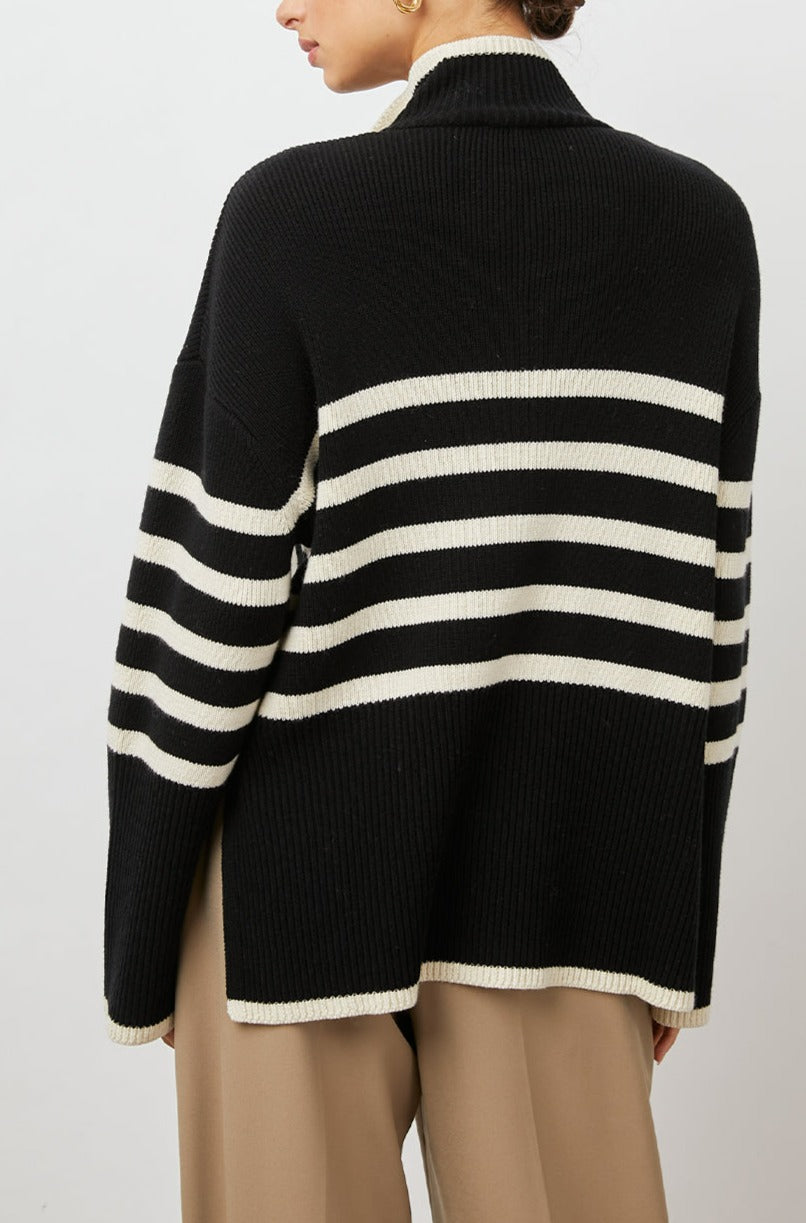 TESSA SWEATER ONYX IVORY STRIPE -BACK