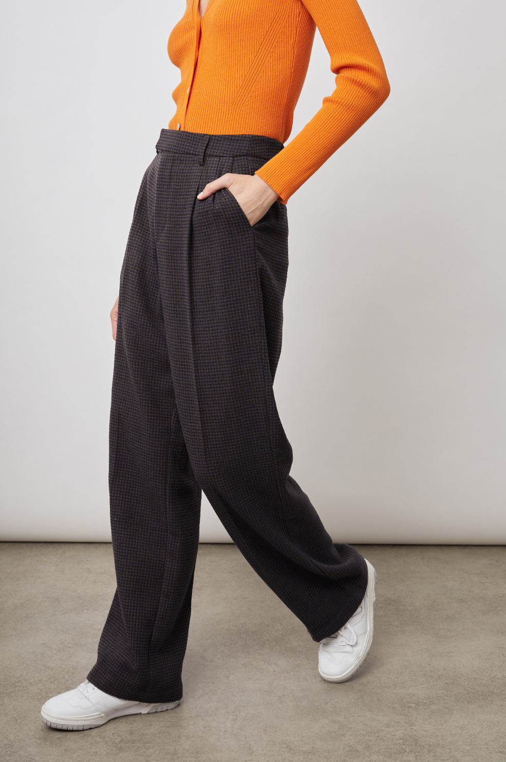 MARNIE MIDNIGHT BROWN MINI CHECK PANT- SIDE ANGLE