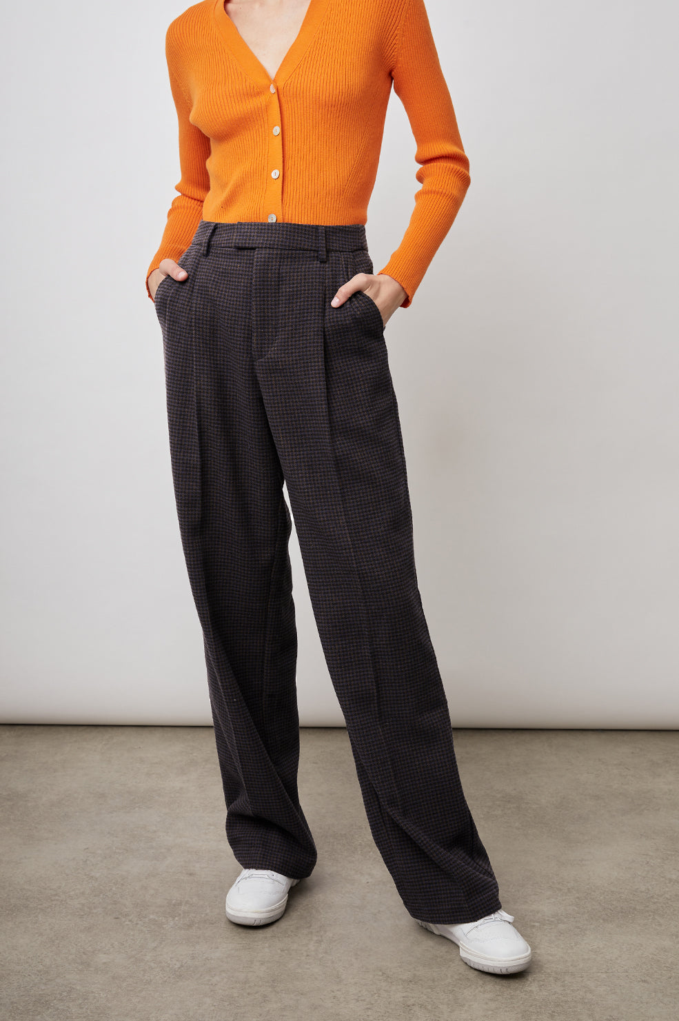 MARNIE MIDNIGHT BROWN MINI CHECK PANT- FRONT