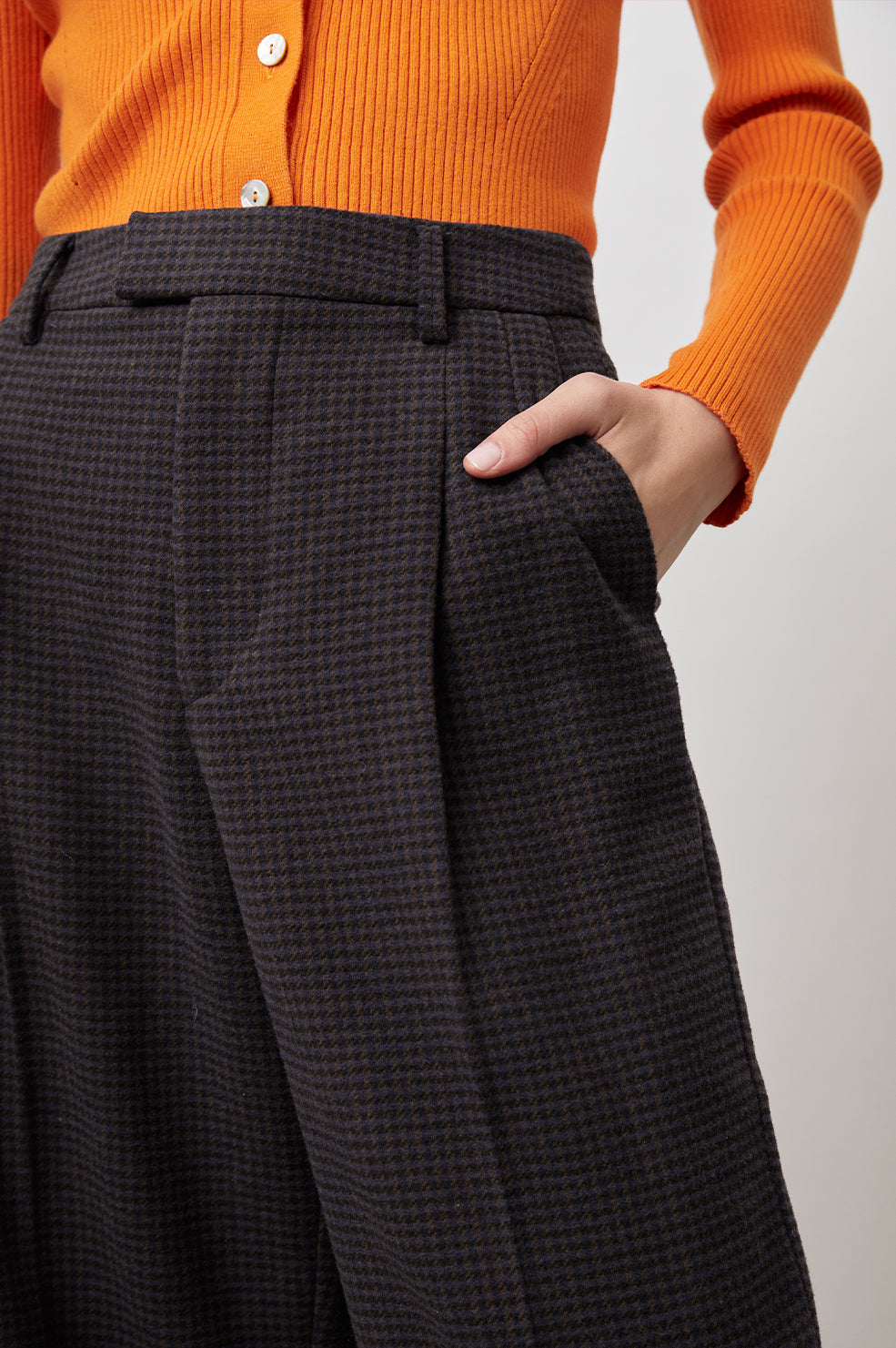 MARNIE MIDNIGHT BROWN MINI CHECK PANT- DETAIL