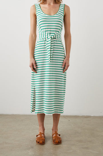 MEG DRESS SAILOR STRIPE GREEN - FRONT FULL BODY