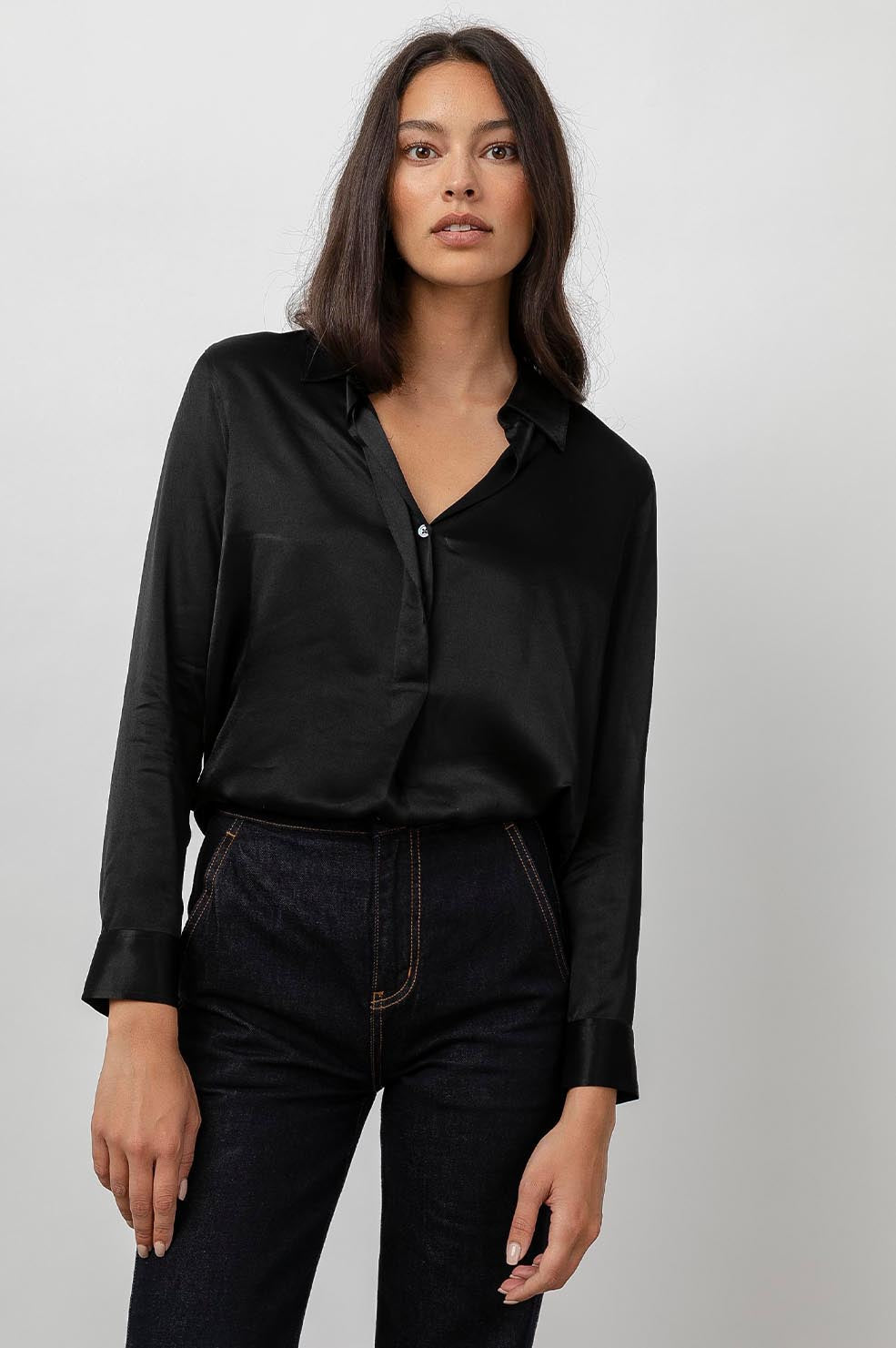 Nissa Black Blouse - front tucked-in
