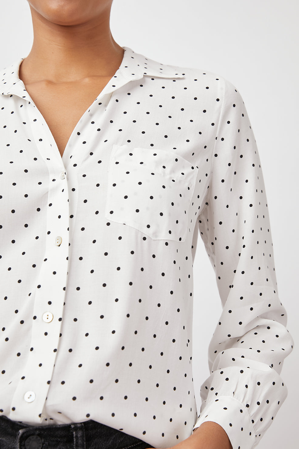 Noemi White Ebony Dots Blouse- detail