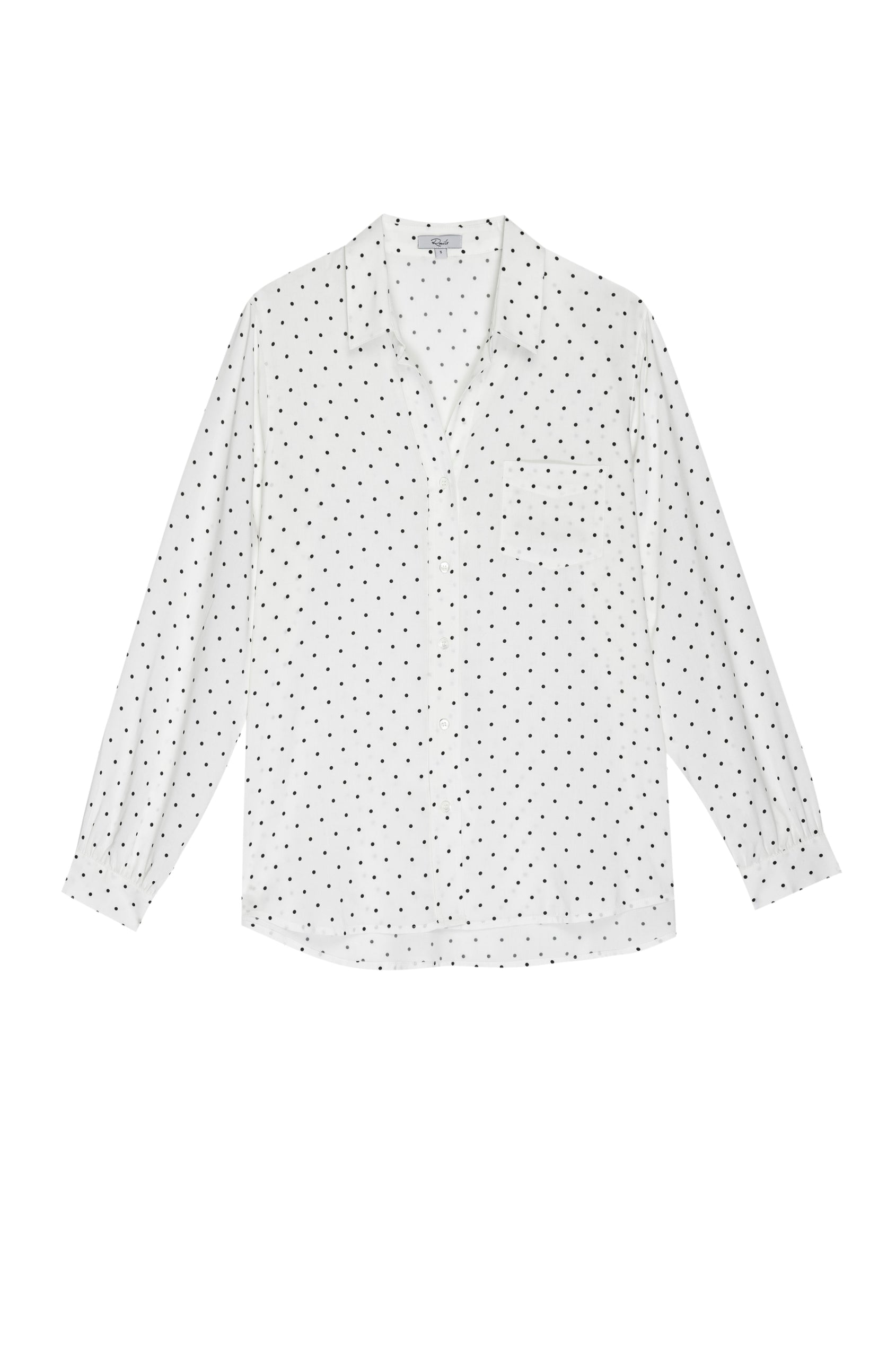 Noemi White Ebony Dots Long Sleeve Button Down - flat