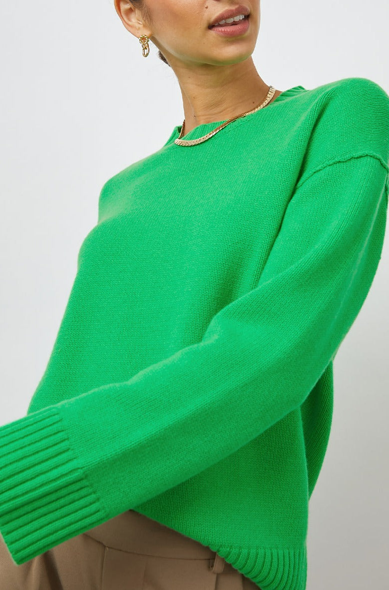 OLIVIA KELLY GREEN SWEATER- SIDE ANGLE