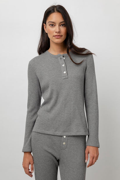 Perry Heather Grey Long Sleeve Henley- front 