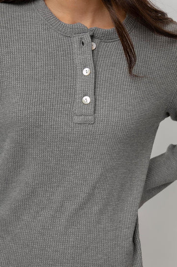 Perry Heather Grey Long Sleeve Henley- detail
