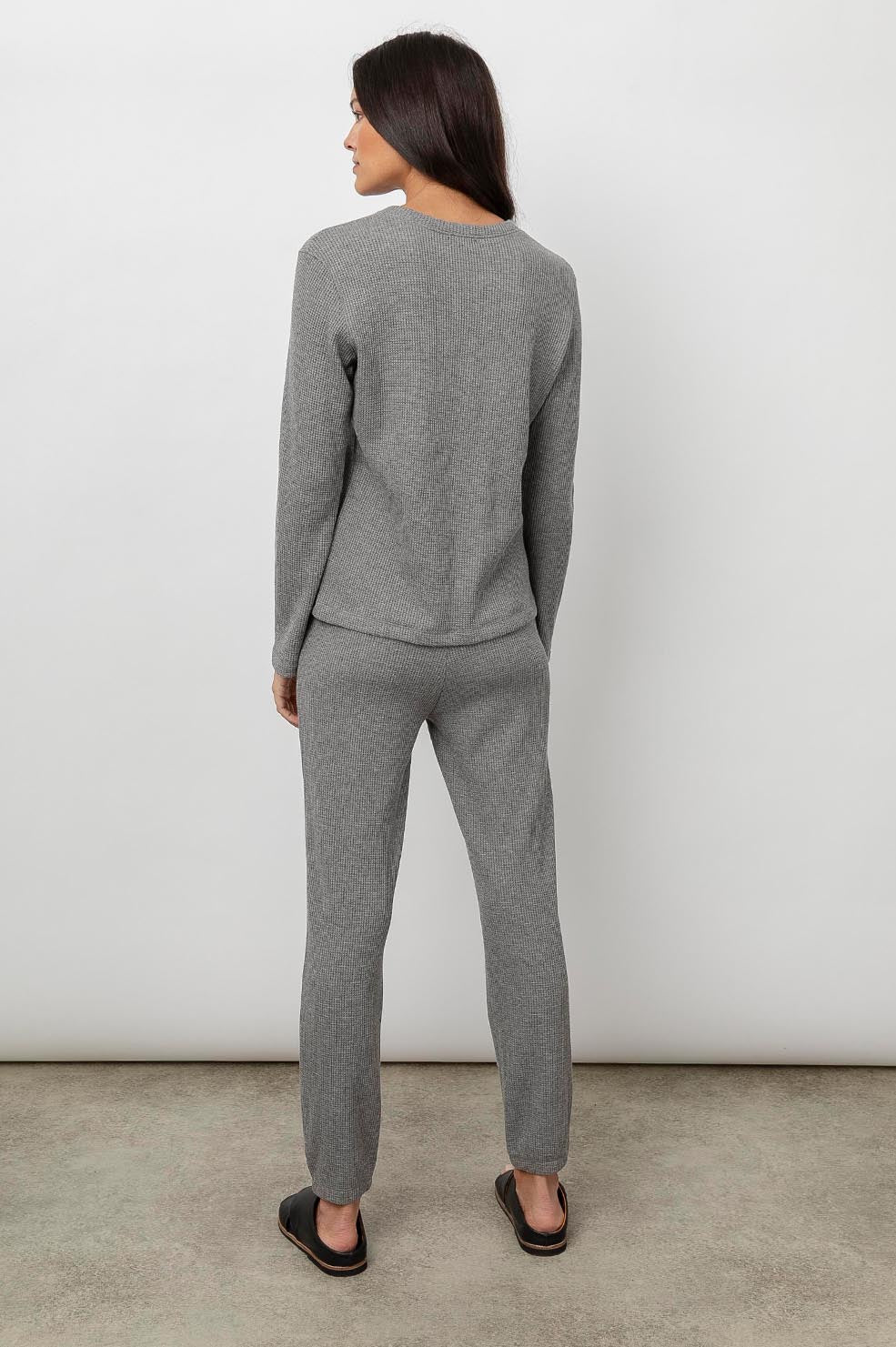 Perry Heather Grey Long Sleeve Henley- back full body