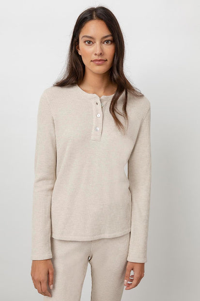 Perry Heather Oatmeal Long Sleeve Henley- front