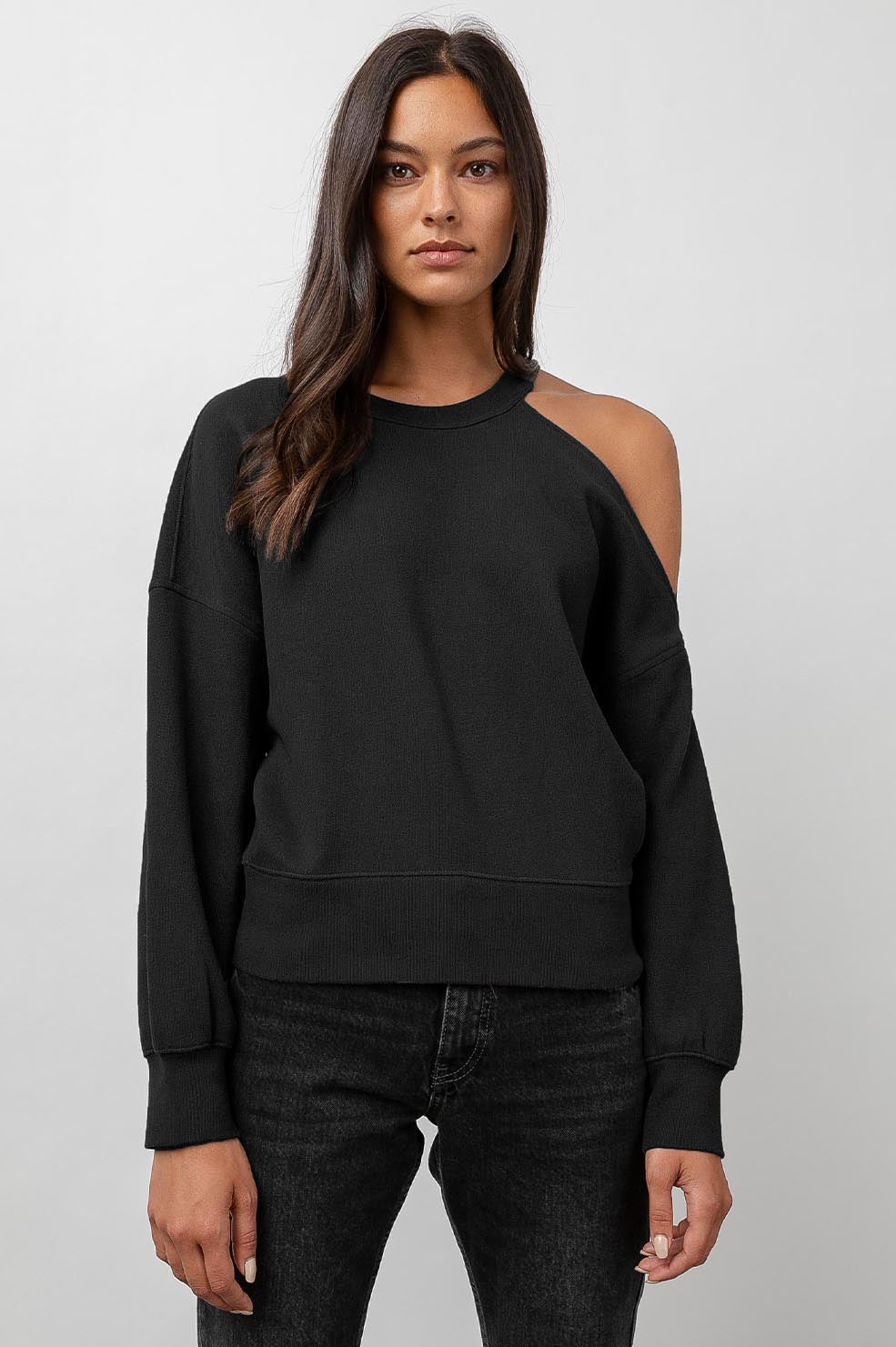 Quincy Black Long Sleeve Cut Out Sweatshirt - front