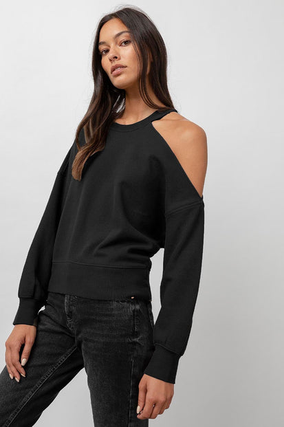Quincy Black Long Sleeve Cut Out Sweatshirt - front angle
