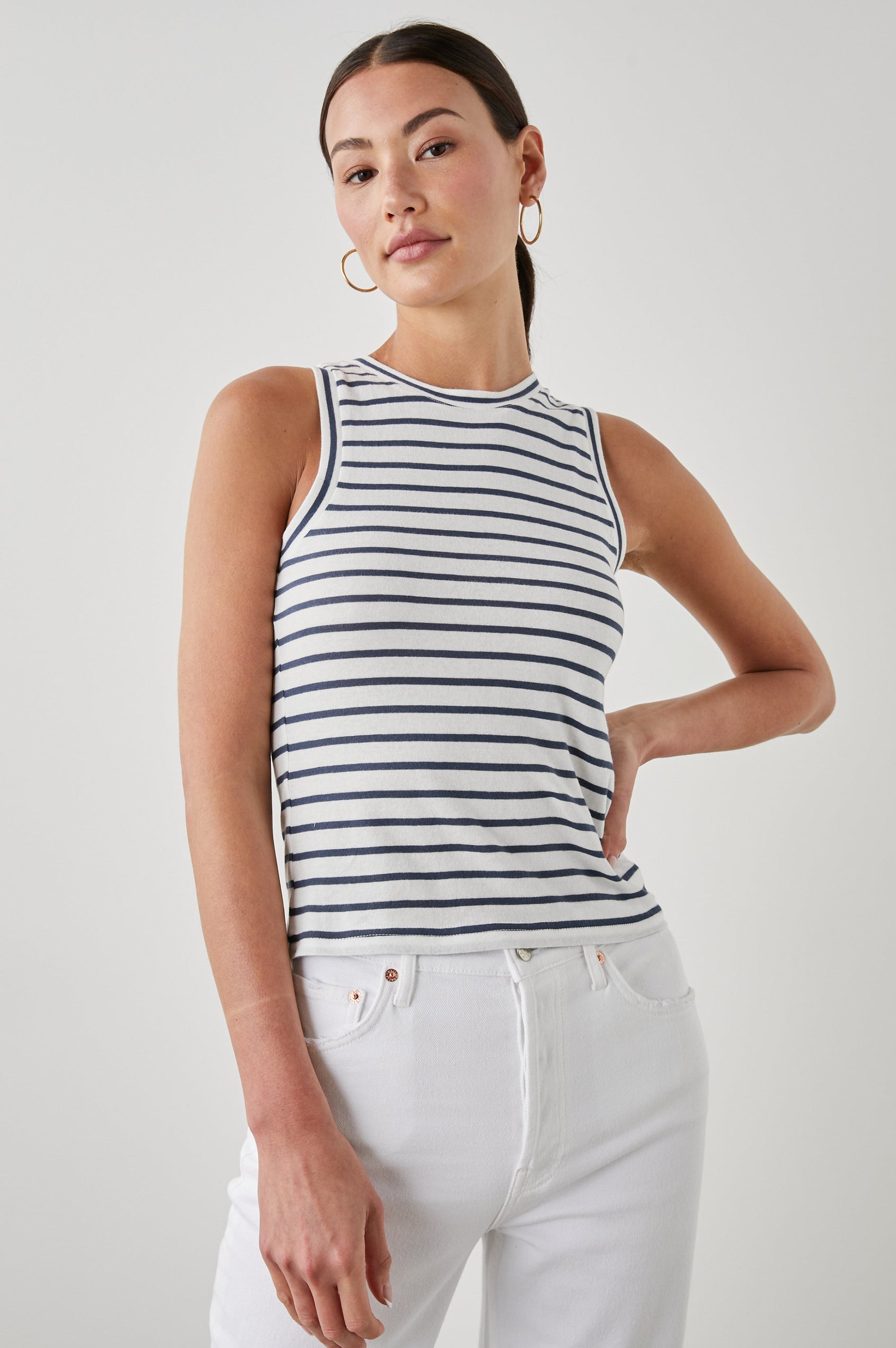 THE RACER TANK SAILOR STRIPE NAVY - FRONT