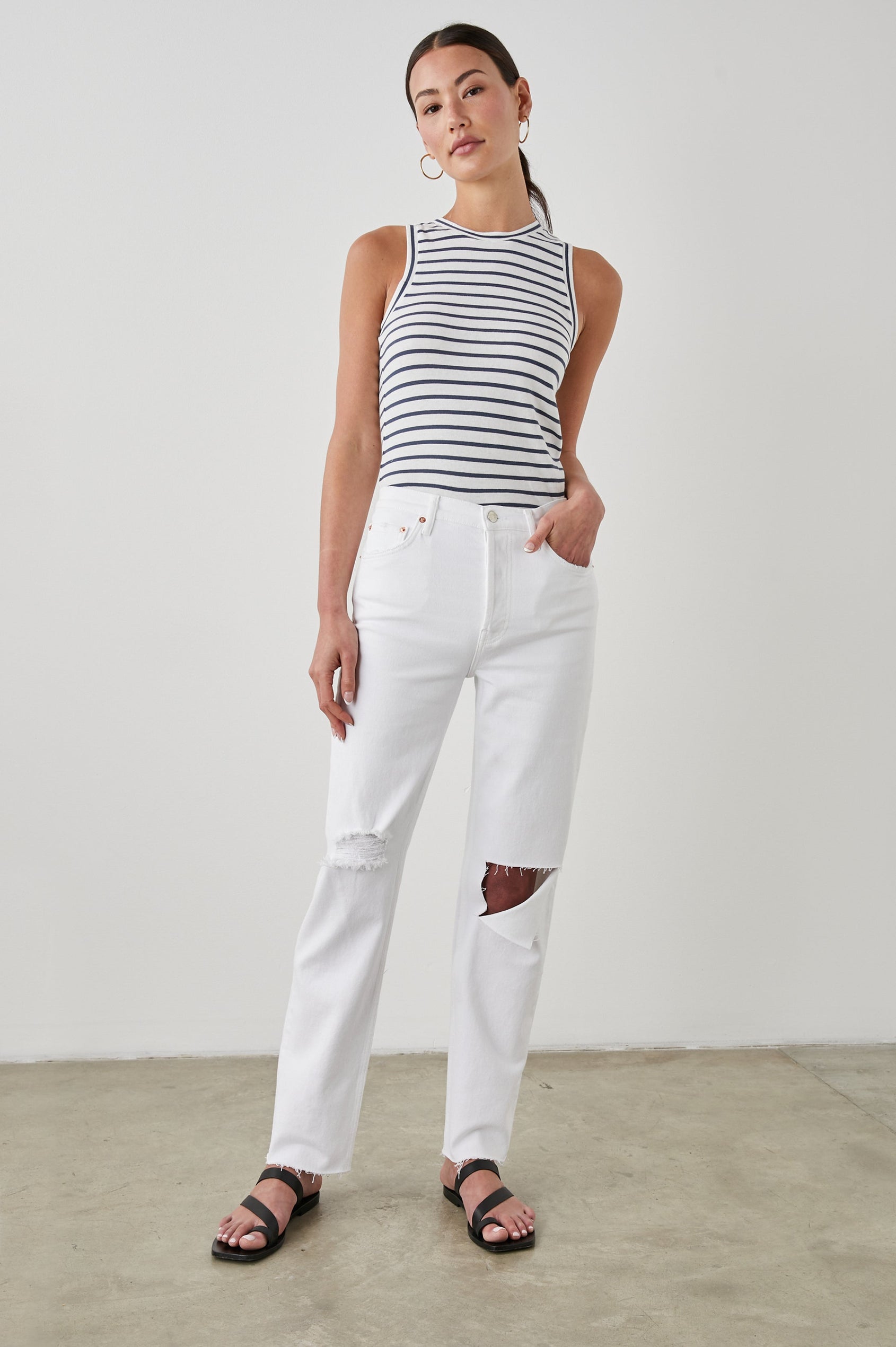 THE RACER TANK SAILOR STRIPE NAVY - FULL FRONT BODY