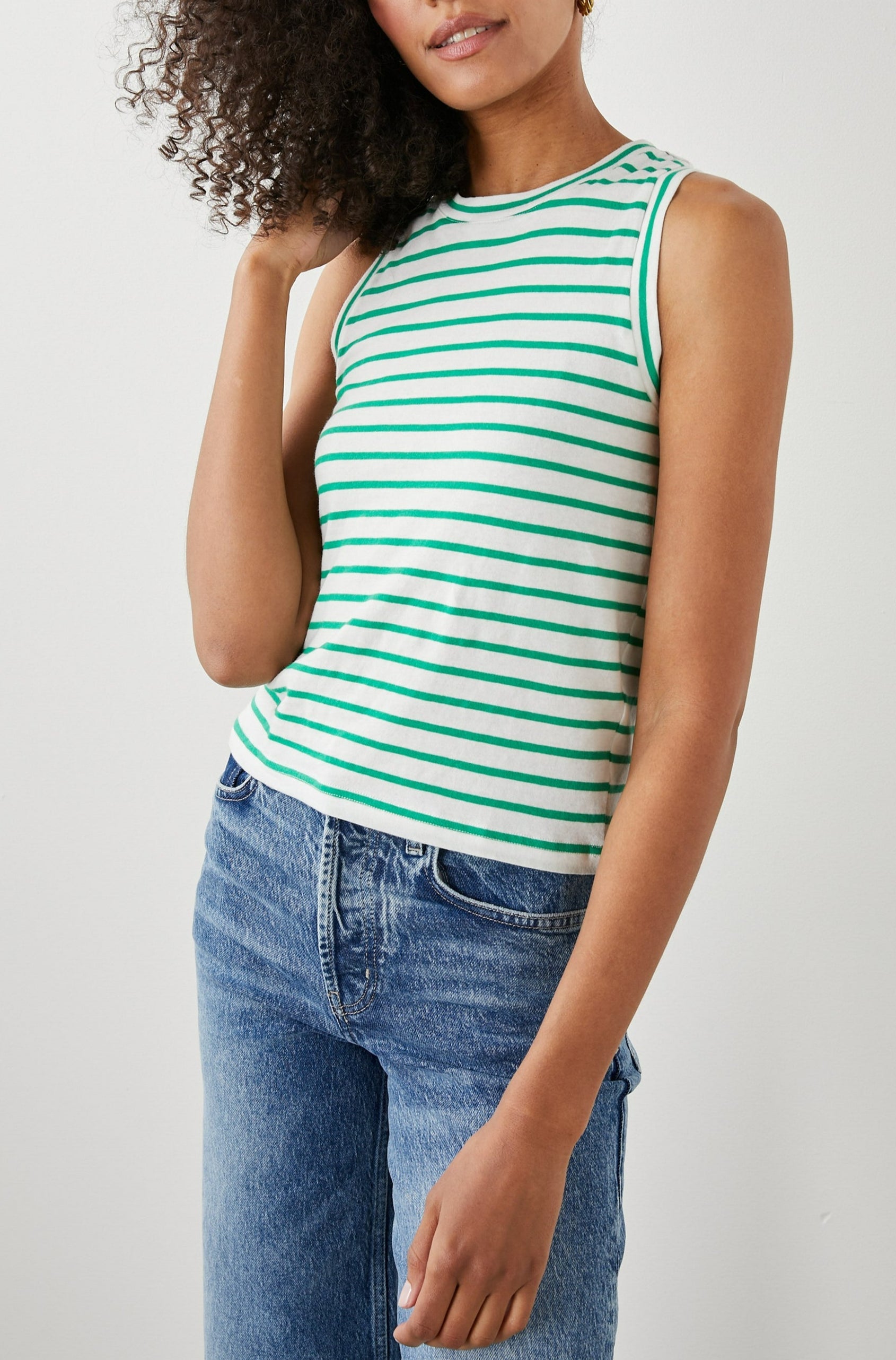 RACER TANK SAILOR STRIPE GREEN - FRONT ANGLE