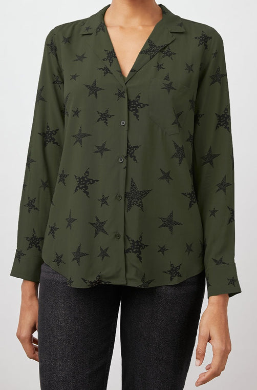 Rebel Olive Cheetah Stars Blouse- front untucked