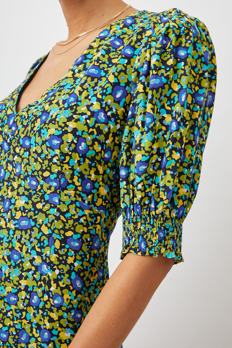 ROMA DRESS ABSTRACT GARDEN - FRONT SHOULDER DETAILS