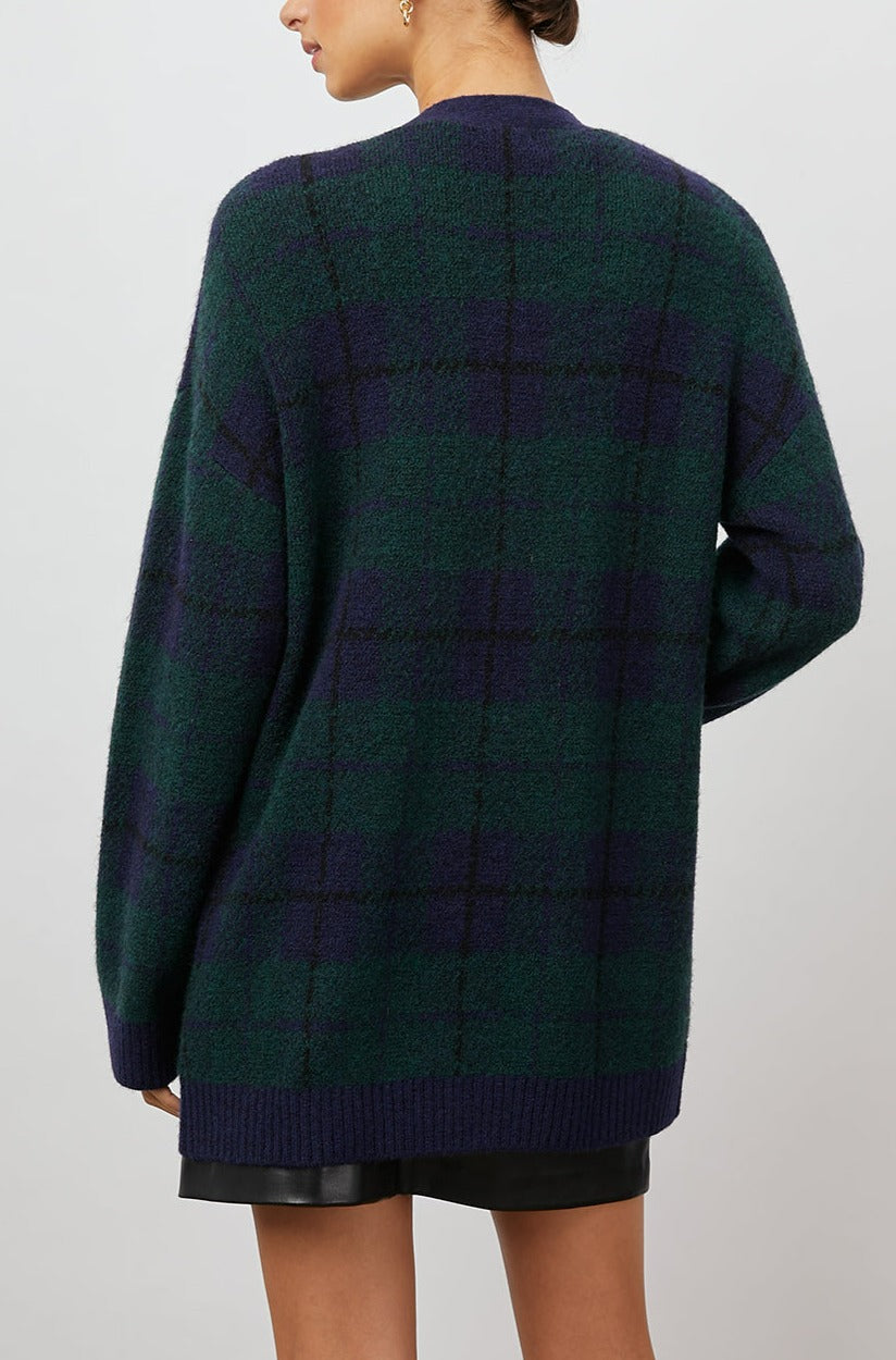 RUNI NAVY TARTAN CARDIGAN- BACK