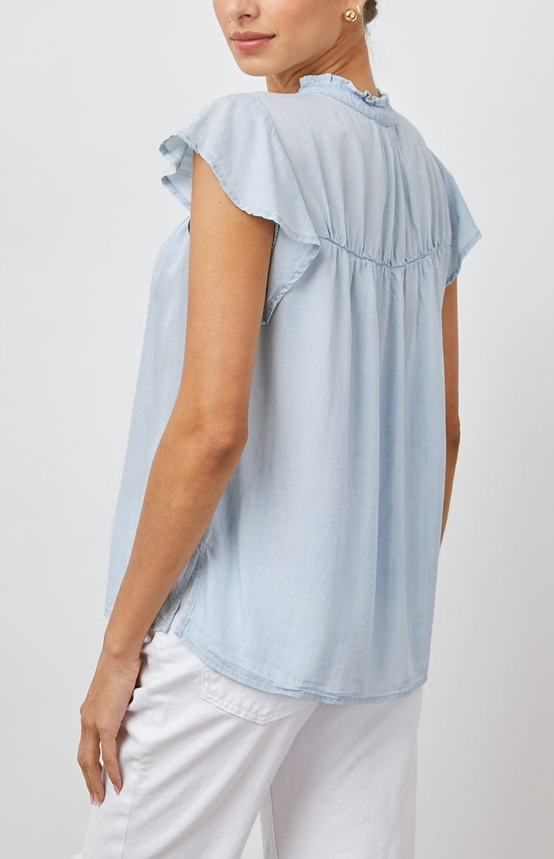 RUTHIE LIGHT VINTAGE BUTTON DOWN RUFFLE SLEEVE-BACK