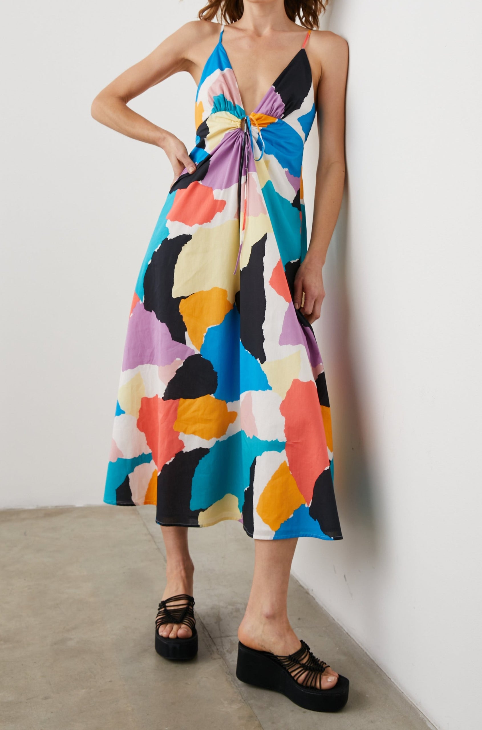 SABINA DRESS SUMMER COLOR BLOCK - FRONT MODELED