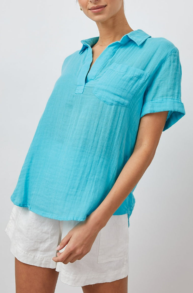 SAVANNAH AQUA BLOUSE- FRONT