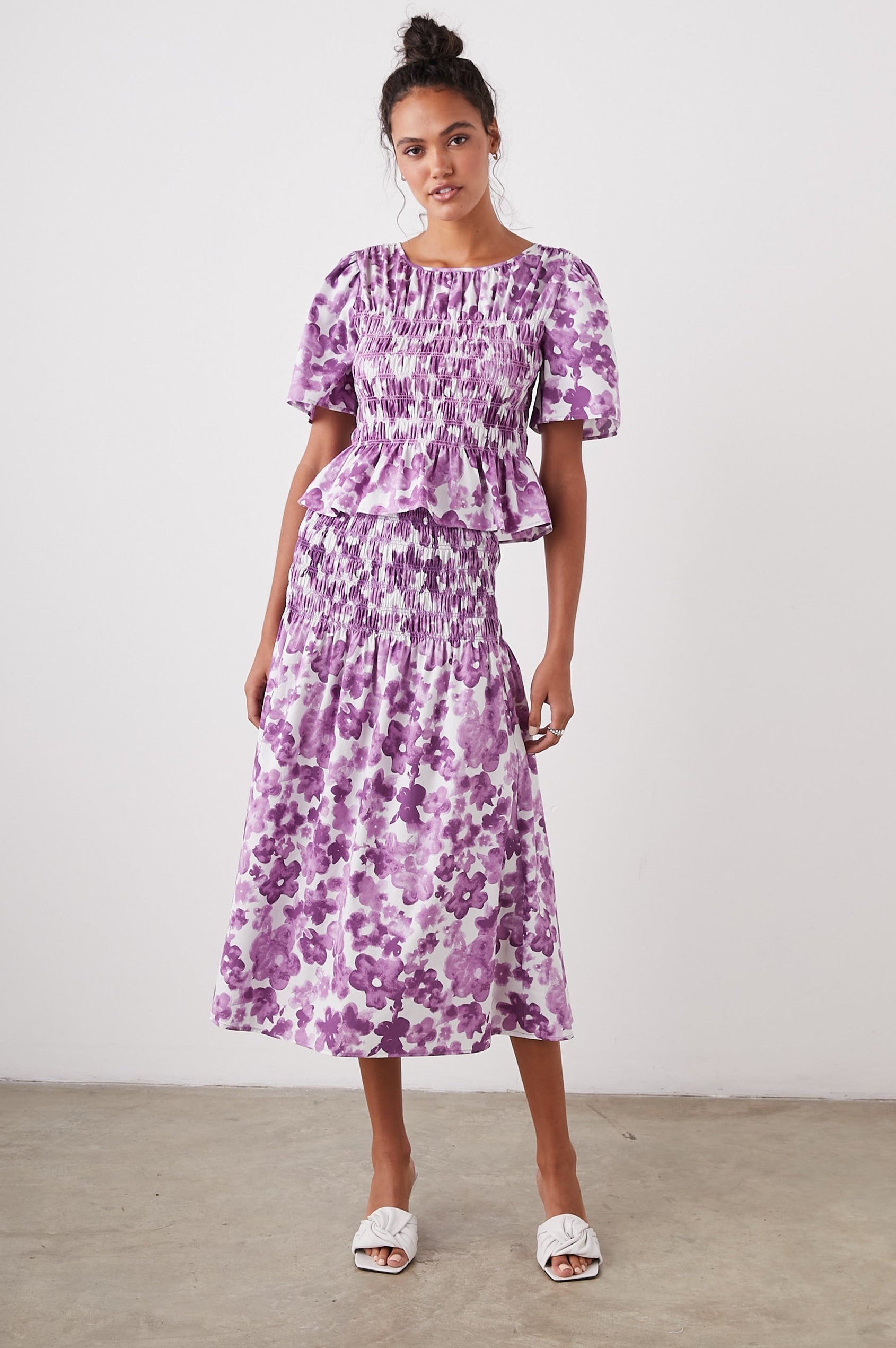 SELENA SKIRT - IRIS WATERCOLOR FLORAL - FRONT FULL BODY