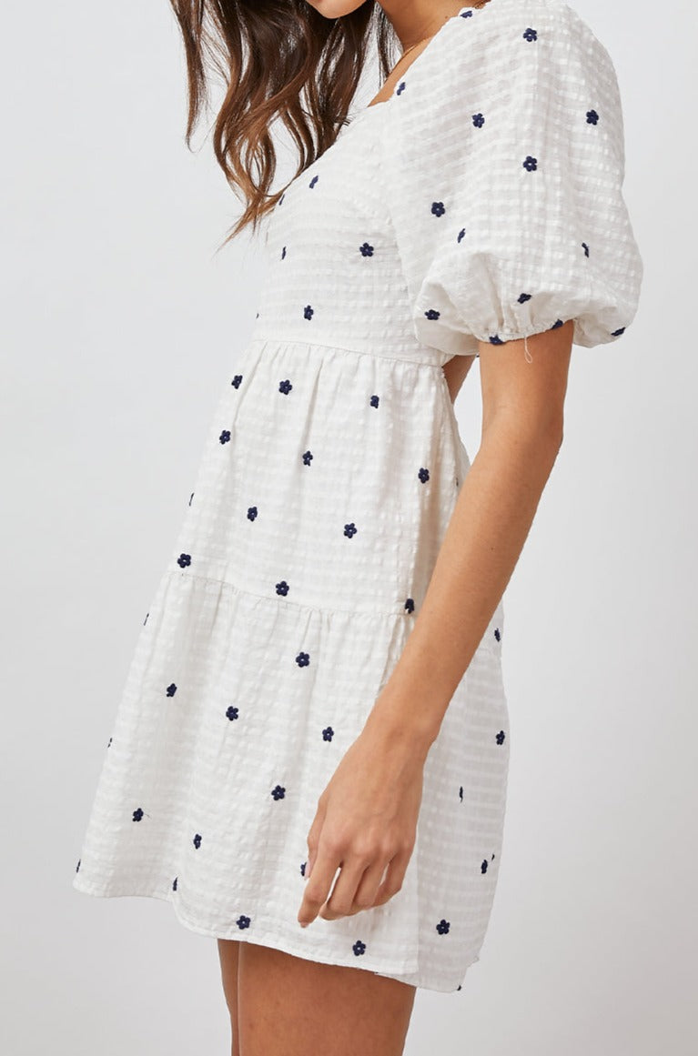 SELENE NAVY EMBROIDERY DAISIES DRESS-SIDE ANGLE