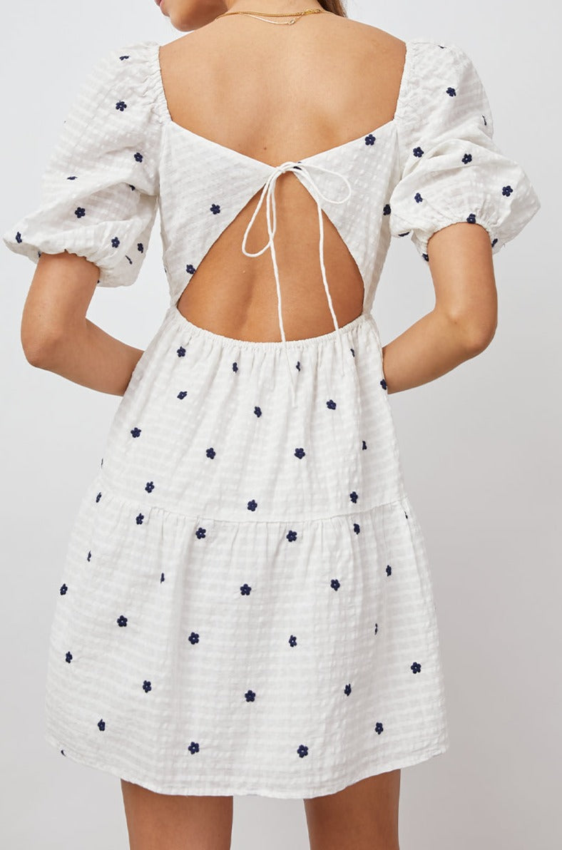 SELENE NAVY EMBROIDERY DAISIES DRESS-BACK