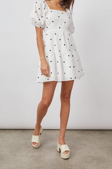 SELENE NAVY EMBROIDERY DAISIES DRESS-FULL FRONT BODY