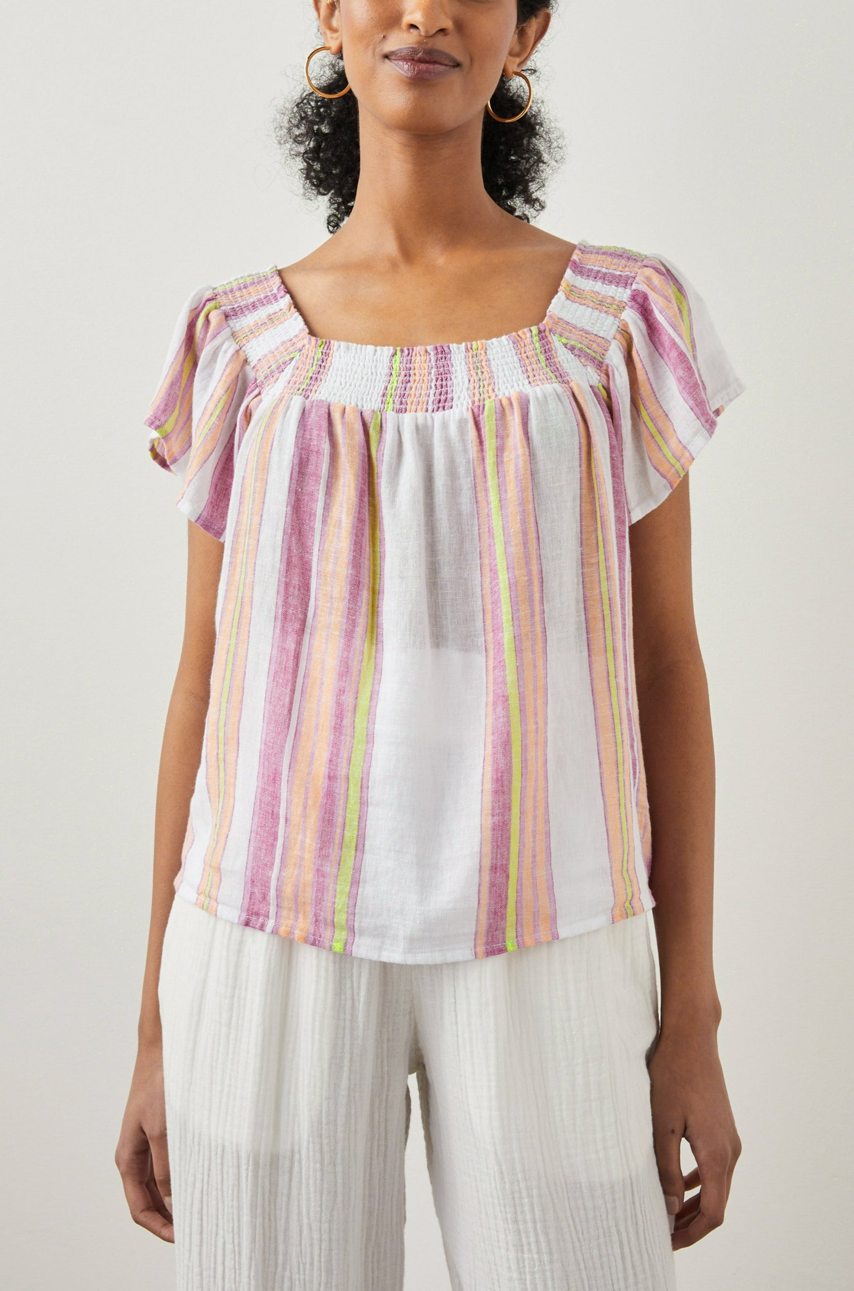 SONORA SHIRT HIBISCUS STRIPE - FRONT UNTUCKED 