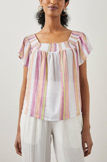 SONORA SHIRT HIBISCUS STRIPE - FRONT UNTUCKED 