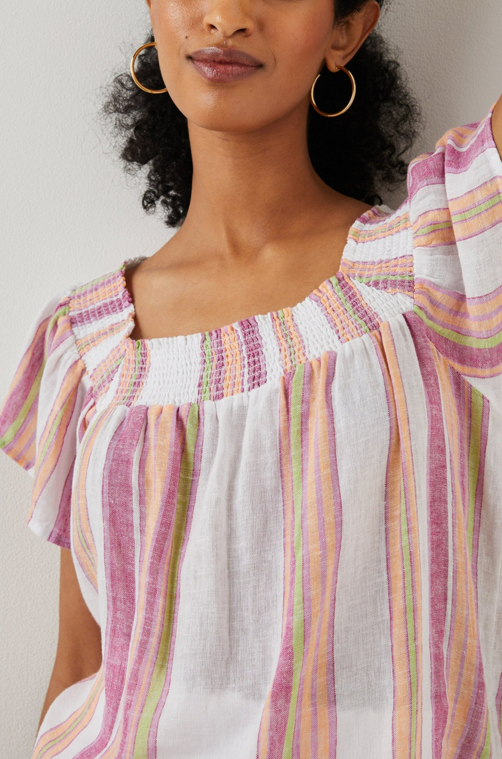 SONORA TOP HIBISCUS STRIPE - FRONT DETAILS