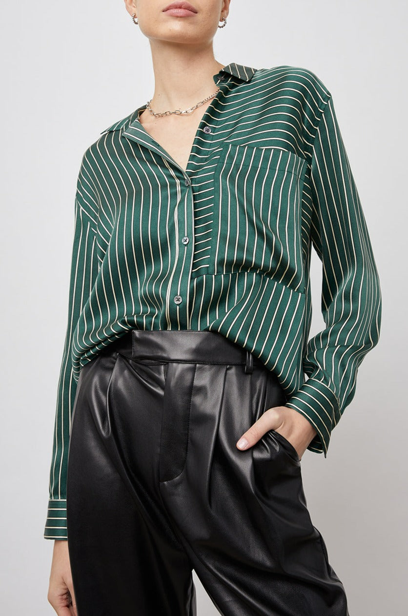 SPENCER FOREST STRIPE TOP- FRONT TUCKED IN