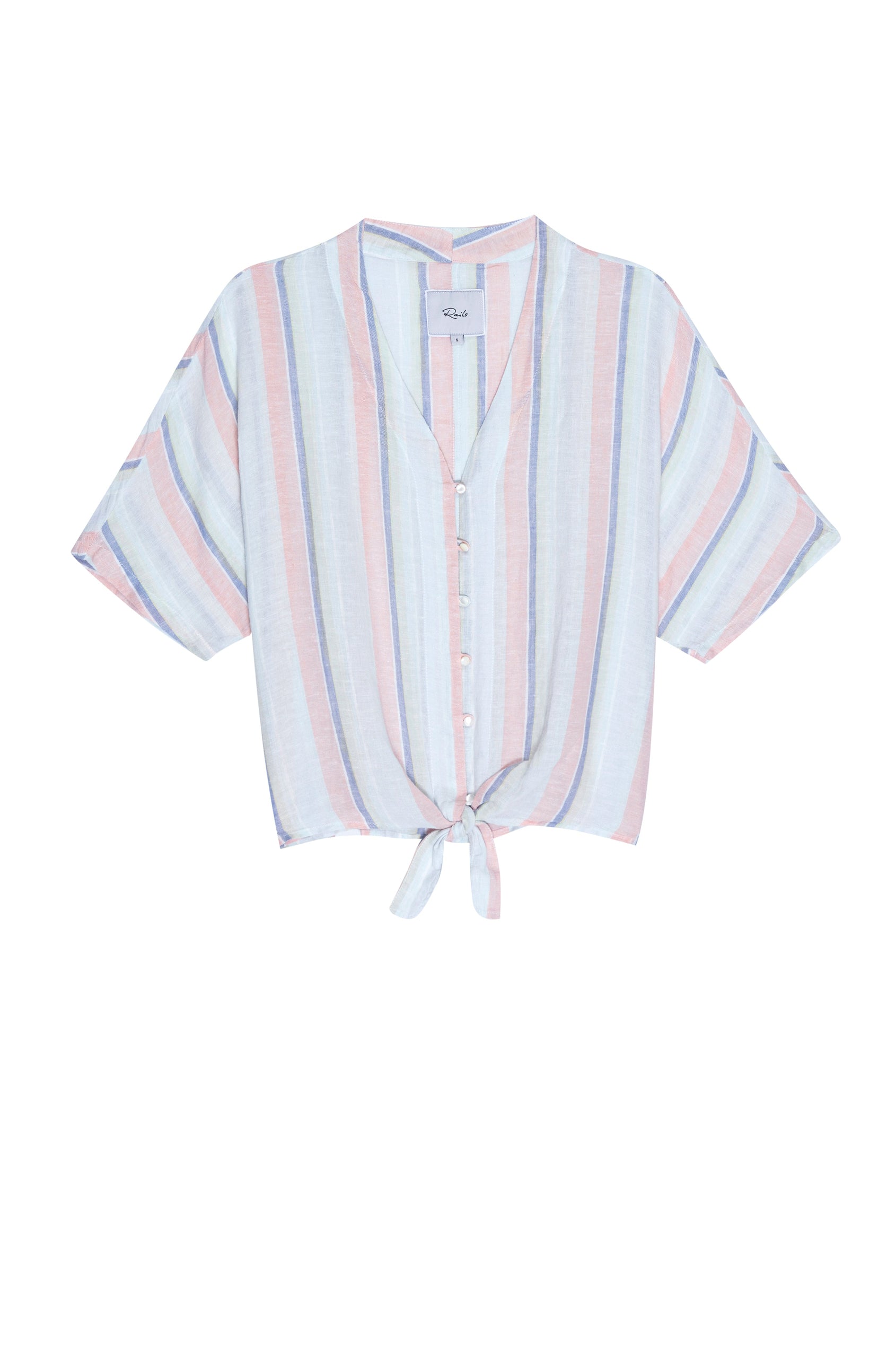 THEA BIARRITZ MULTI STRIPE TIE FRONT BLOUSE-FLAT