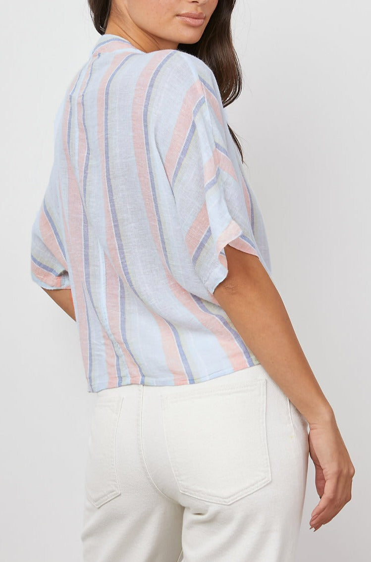 THEA BIARRITZ MULTI STRIPE TIE FRONT BLOUSE-SIDE ANGLE