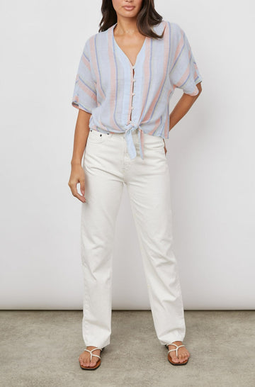 THEA BIARRITZ MULTI STRIPE TIE FRONT BLOUSE-FULL FRONT BODY