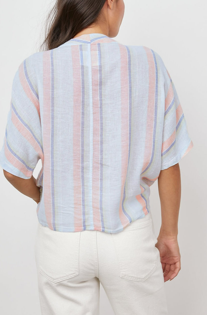 THEA BIARRITZ MULTI STRIPE TIE FRONT BLOUSE-BACK