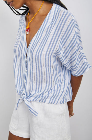 THEA BLUE CATALINA STRIPE TOP -SIDE ANGLE