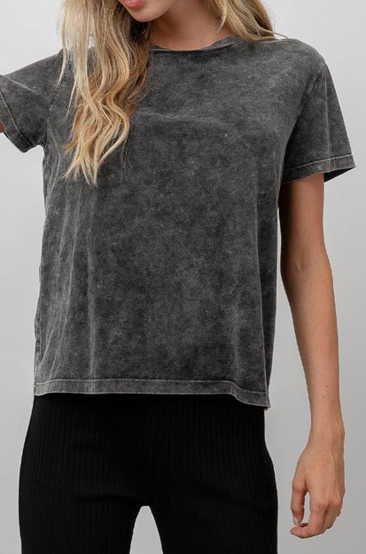 The Classic Crew Black Acid Wash Short Sleeve Tee - front