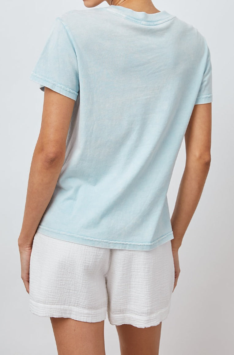 THE CLASSIC CREW SMOKE BLUE ACID WASH SHIRT- BACK