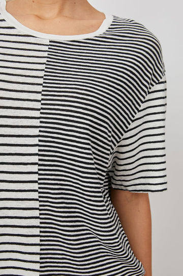 THE SPLIT TEE WHITE BLACK MIXED STRIPES SHORT SLEEVE TEE-DETAIL