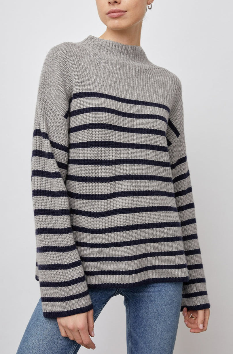CLAUDIA HEATHER NAVY STRIPE SWEATER-FRONT