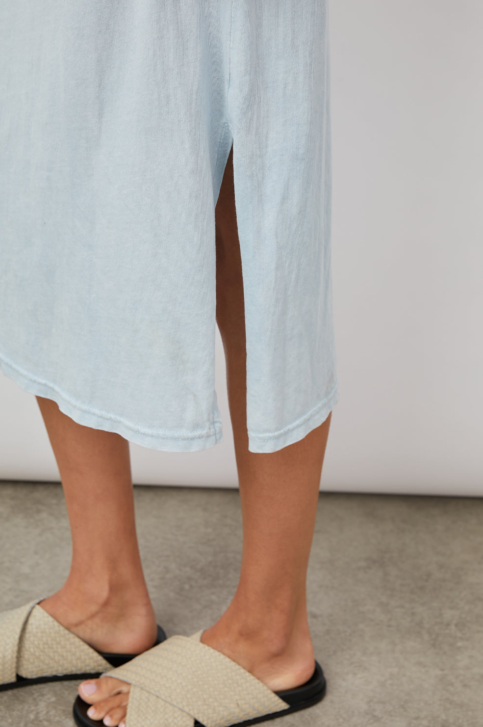THE TANK DRESS SMOKE BLUE ACID WASH DRESS-SLIT DETAIL